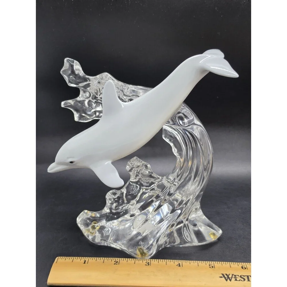 Vtg Lenox Porcelain China Grey Dolphin Crystal Clear Wave Figurine Statue 1995